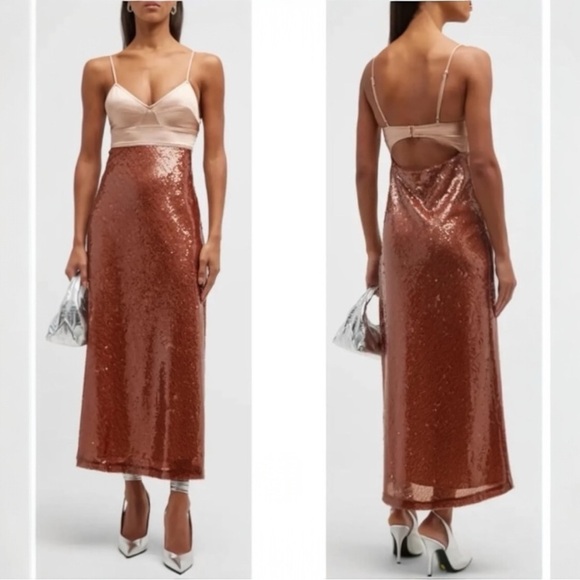 A.L.C. Gisele Corset Sequin Sleeveless Slip Midaxi Empire Open Back Midi Dress - Picture 10 of 16